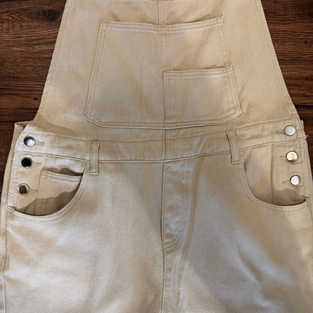 Loose Fit Beige Denim Overalls Jean Jumpsuit Bib Romper Women’s XL - Picture 10 of 14
